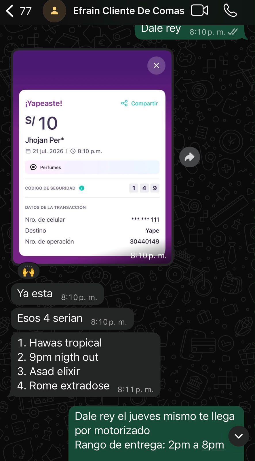 Compra real realizada en Your Essence